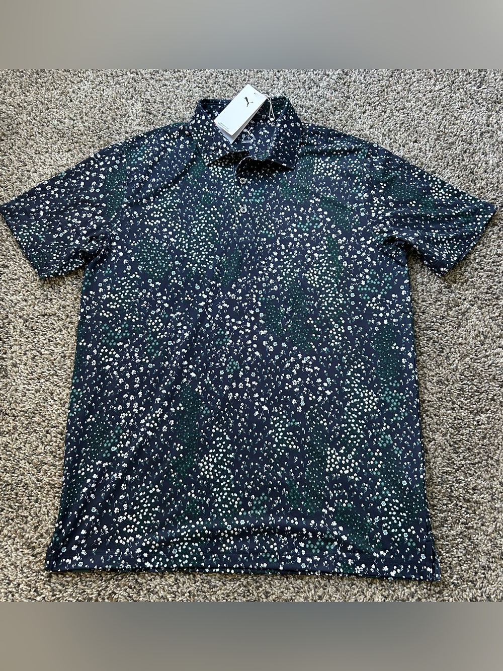 Puma Cloudspun Garden Polo Shirt Men's Size XL Navy Blue Floral 632251-03